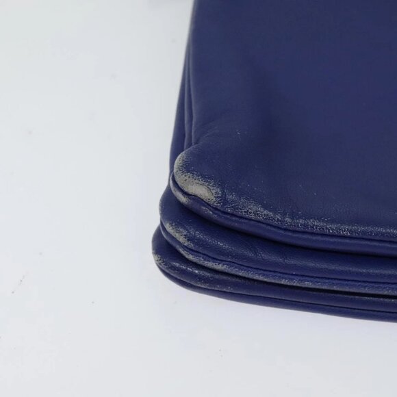 CELINE Trio Shoulder Bag Leather Blue Gold Auth - Picture 12 of 15